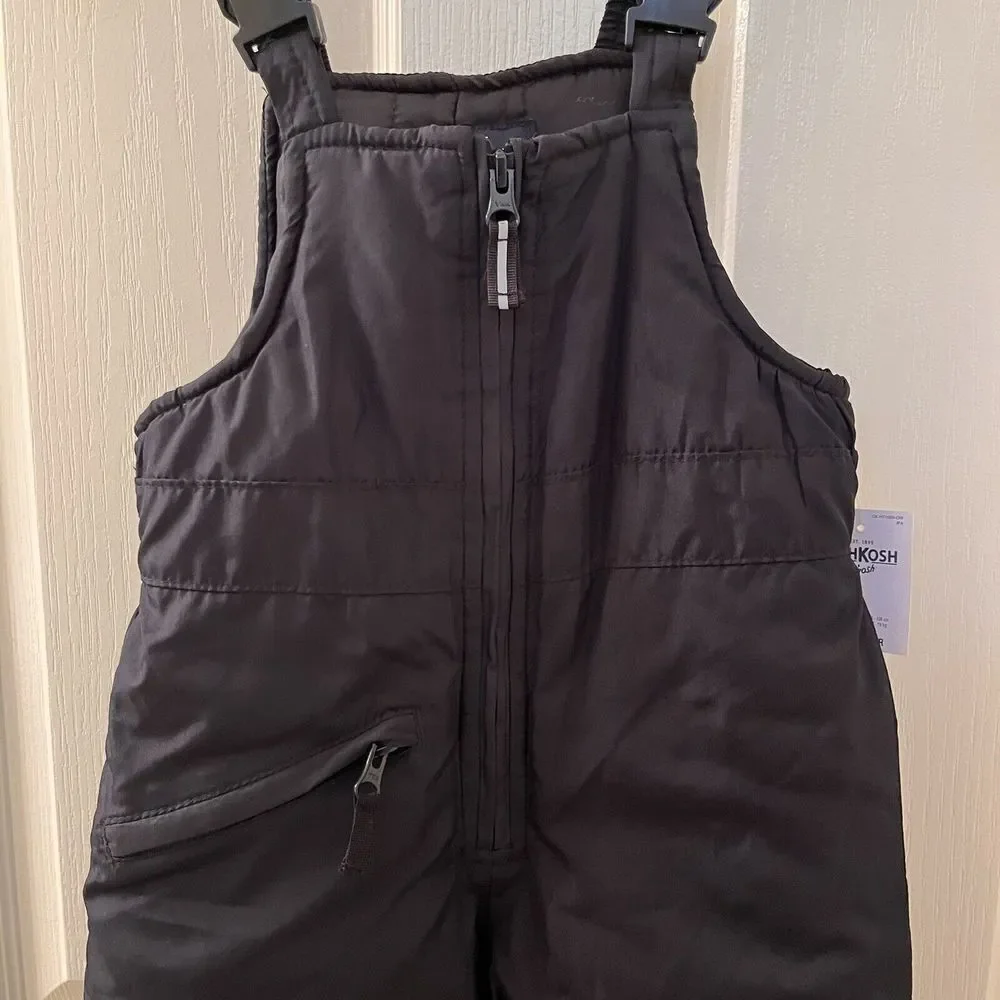 OshKosh B'gosh Black Perfect Snow Bib Overalls Snowsuit Boys Size 4 NWT